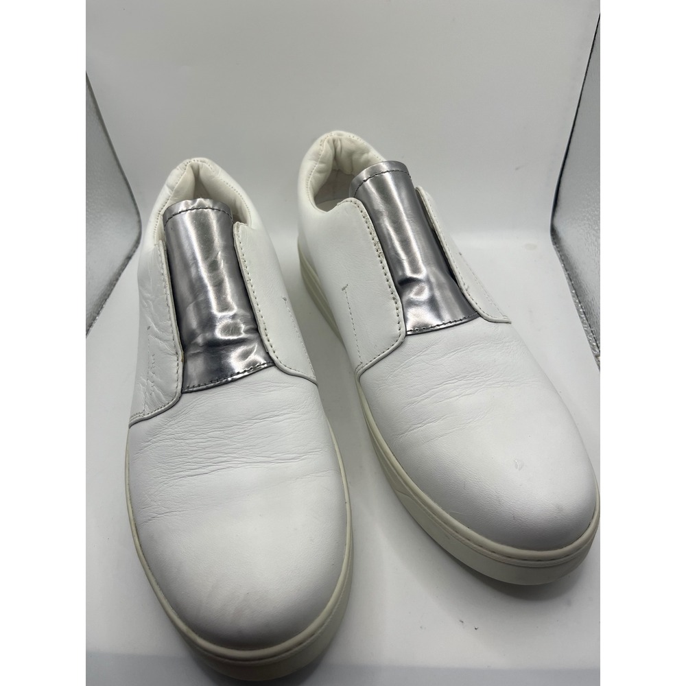 Prada White‎ Leather Silver Detail Slip On Sneakers Women's Size 37.5